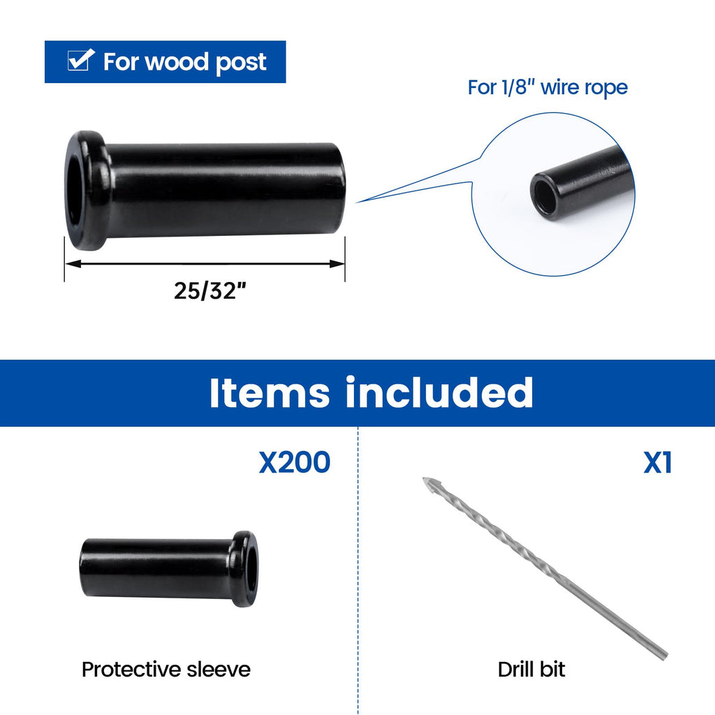 200Pack Black Wood Cable Railing Level Protector Sleeve CR13