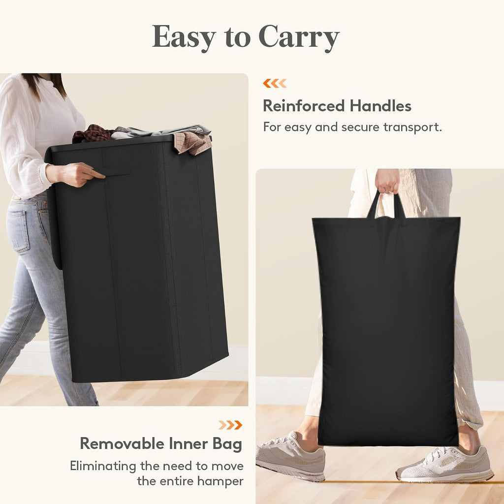 185L 3 Section Laundry Hamper with Lid, Large Laundry Basket with Handles and Removable Bags, Tall Clothes Hamper