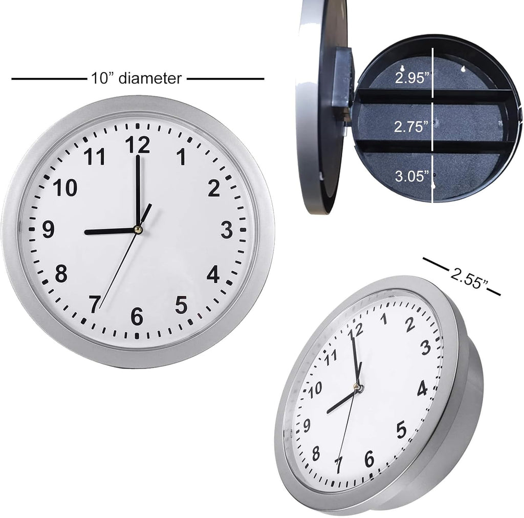 Wall Clock with Hidden Safe, 10 inch Plastic Secret Safe Wall Clock for Living Room Decor, Vintage Decor Clock Diversion Safe with...