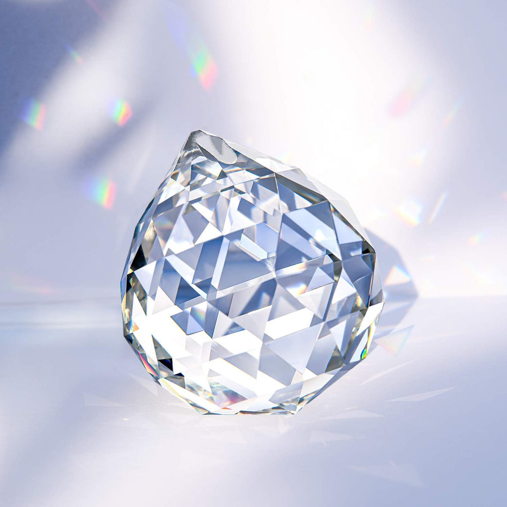 2 Pieces 50mm Clear Cut Crystal Prisms,Hanging Rainbow Pendants Glass Sphere Faceted Gazing Ball for Home Décor with