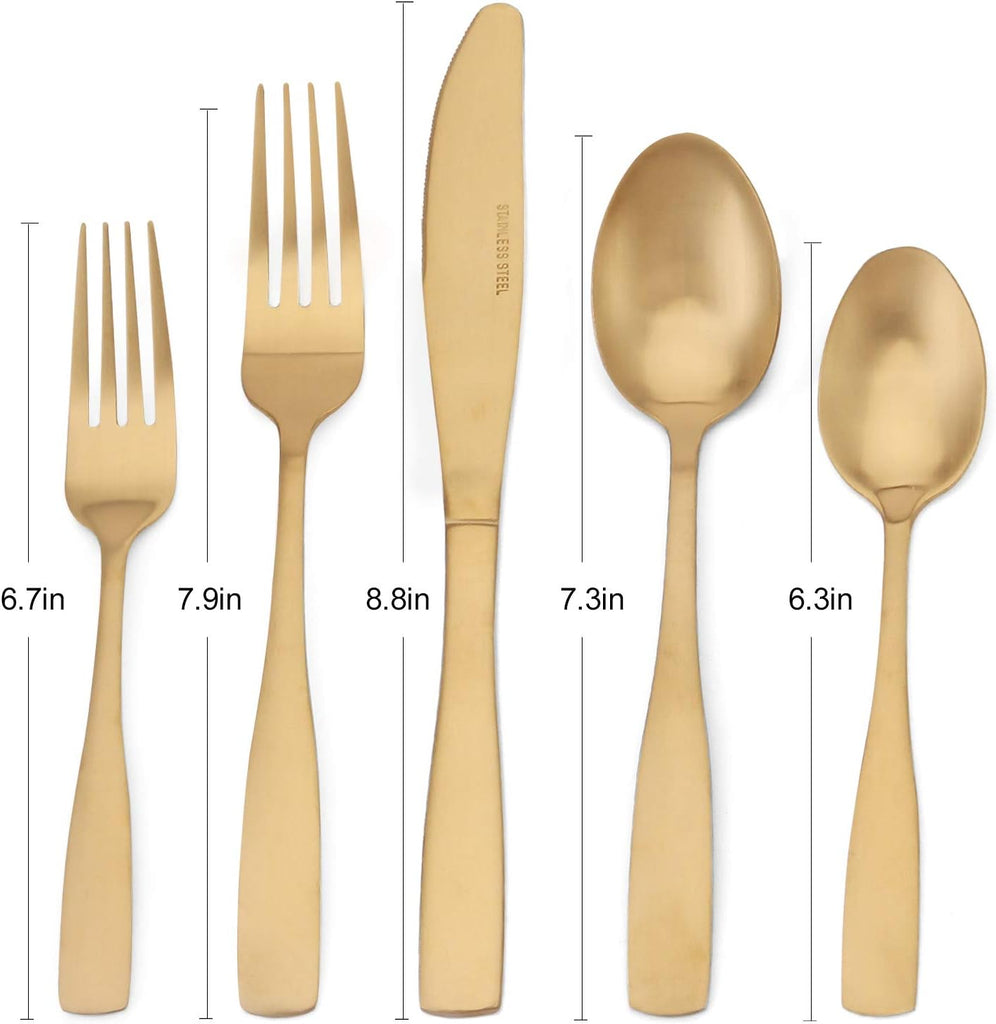 Matte Gold Silverware Set, Satin Finish 40-Piece Stainless Steel Flatware set, Tableware Cutlery Set Service for 8