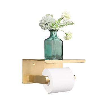 Toilet Paper Holder with Shelf, Heavy Duty Bath Toilet Roll Holder with Phone Shelf Tissue Hanger /Kitchen No Drill