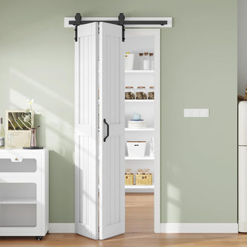 Bifold Barn Door 36 x 84 in (Double 18 inch)，Bi-fold Sliding Closet Doors with Hardware Track kit In