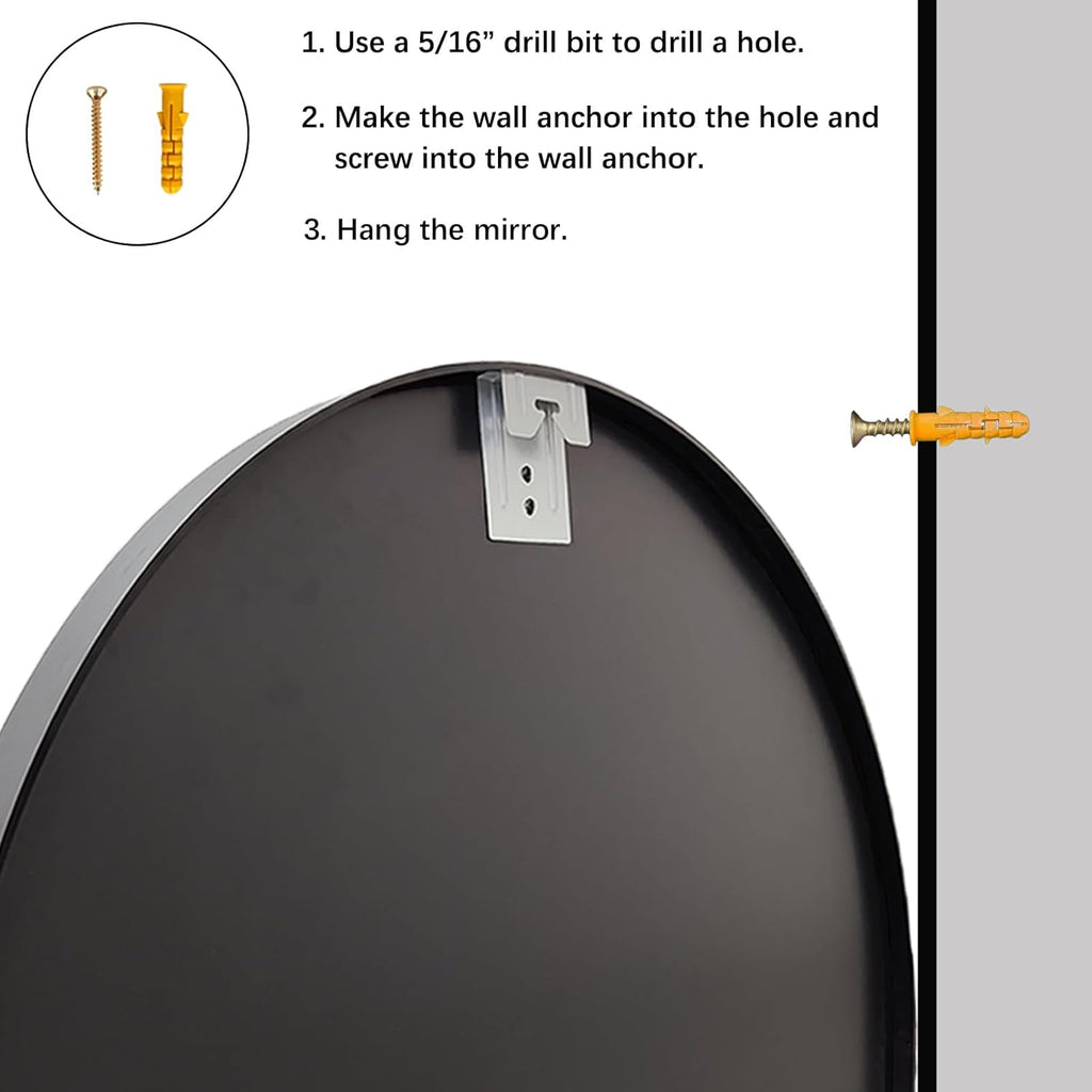 Black Round Mirror, Round Mirror 24 inch, Black Circle Mirrors Matte Metal Frame, Wall Mounted Mirrors , Wall, Entryway.