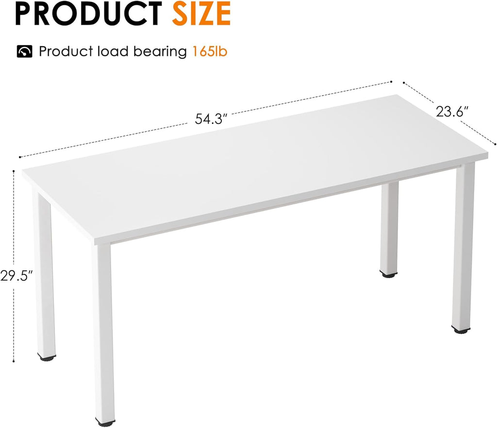 54.3 Inch Large Computer Desk, Modern Simple Style Desk, Basic Writing Table for Study Student, White