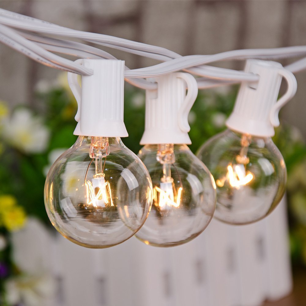 100Ft Patio String Lights, G40 Outdoor String Lights with 105 Clear Globe Edison Bulbs(5 Spare), 5 Watt Globe Bulb