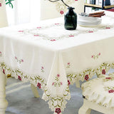 68"X120" Oblong Flower Embroidered Lace Tablecloth, Floral Vintage Classic Rectangular Table Cloth C