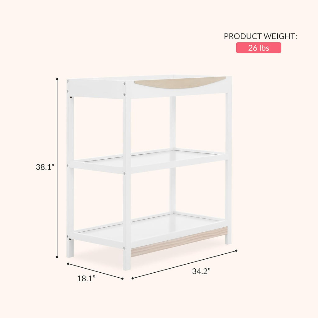 Baby Changing Table - Compact Modern Changing Station with 2 Open Shelves, New Zealand Pinewood
