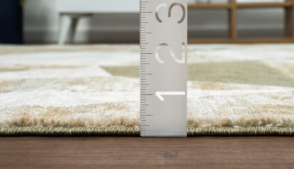 Savoy Collection Area Rug - Green and Cream Geometric Design - Easy to Clean - Durable for Kids and Pets