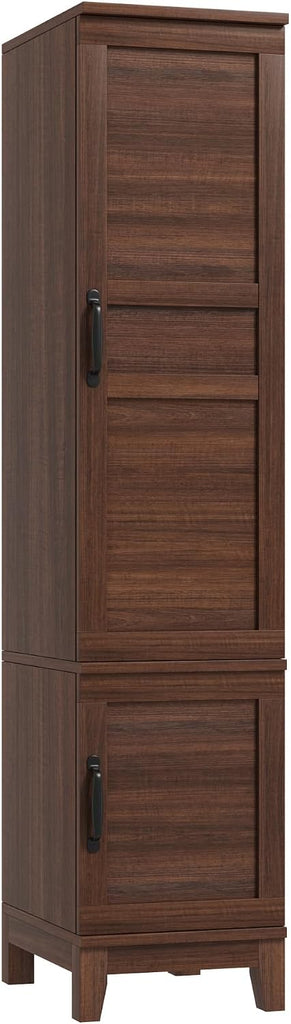 Heavy Duty Wooden Armoire Wardrobe Closet - 2 Doors, 72" Tall, Hanging Rod, 18 Adjustable Shelves, Narrow Bedroom