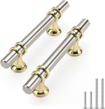 10 Pack Brushed Nickel Cabinet Pulls Kitchen Cabinet Handles, 3inch Cabinet Pullls Brushed Nickel&Gold Kitchen Pulls