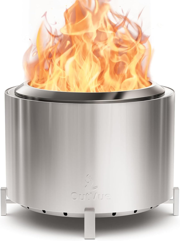 27 inch Stainless Steel Smokeless Fire Pit, Outdoor Smokeless Firepit, Wood Burning Fire Pits for Camping, Bonfire