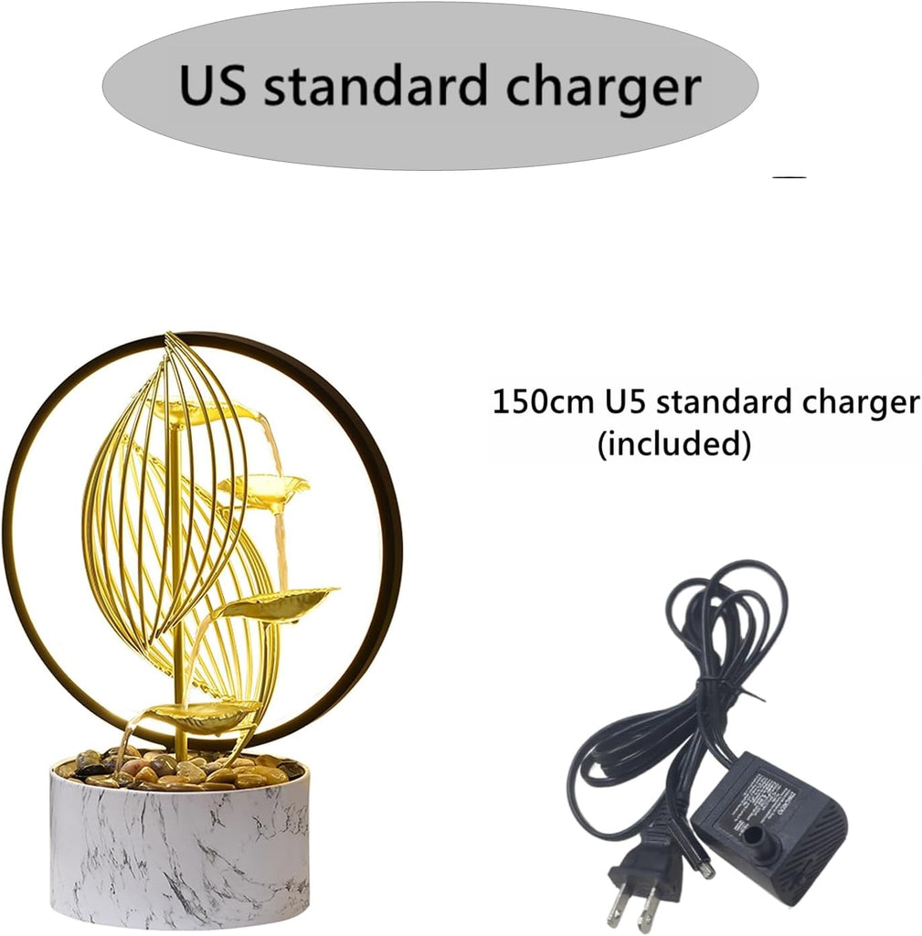 Qingyinge 15'' H Large Golden Tabletop Water Fountain with Led Light Meditation Yoga Spa Room Decor