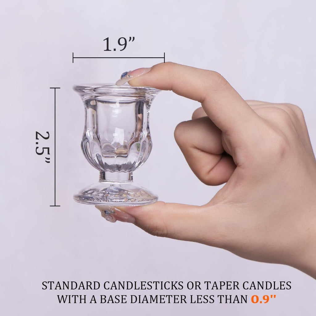 Candlestick Holders Set of 12-2.5" H Taper Candle Holders Bulk - Clear Glass Candle Holder for Rustic Wedding