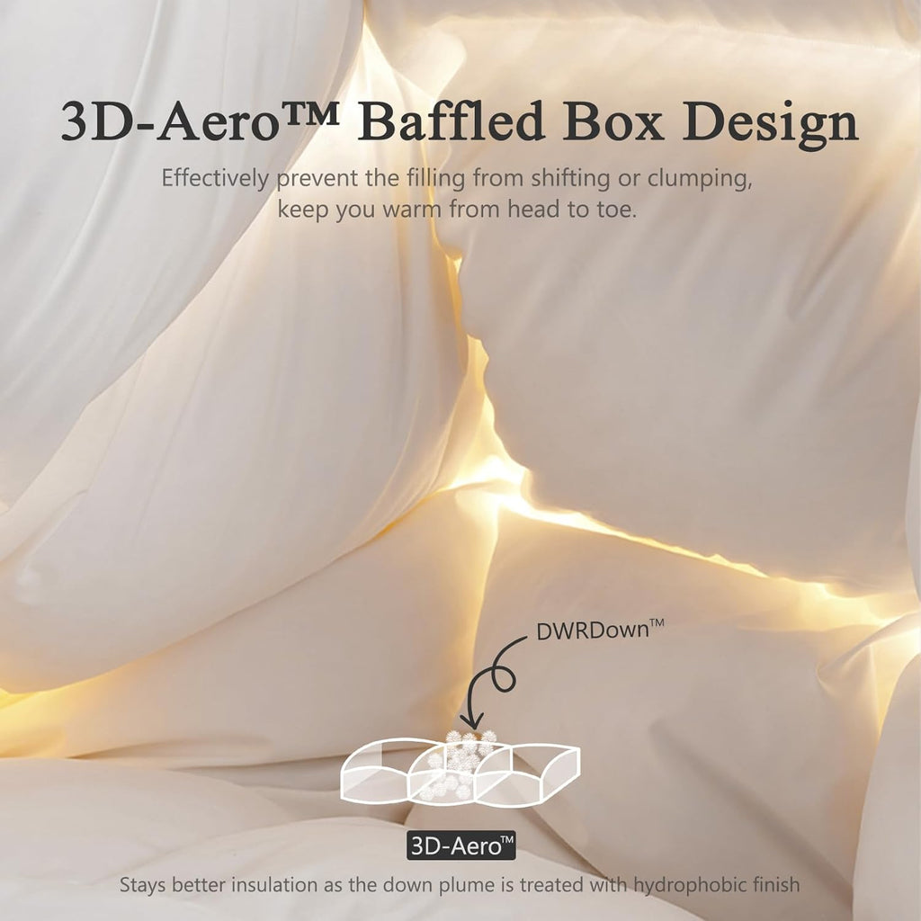 Luxury Feather Down Fiber Comforter Queen, Ultra-Soft Cotton-Blend Fabric