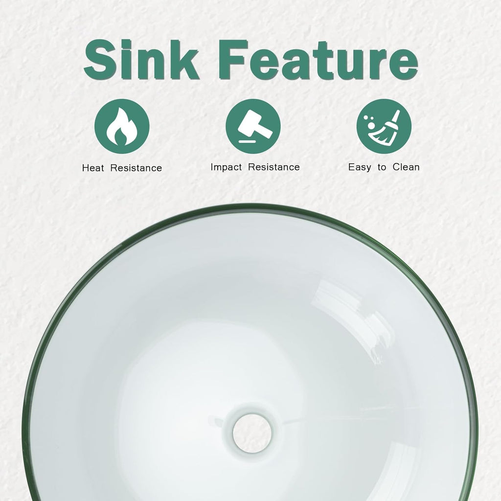 Design Vessel Sink Bathroom Sink above counter Small Vessel Sink Bathroom Sink Bowl Countertop Modern Sinks with faucet and drain combo 16.5" Round Transparent New