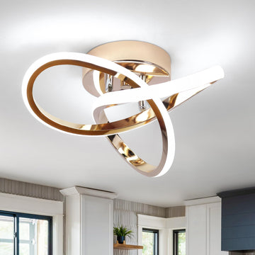 Modern LED Ceiling Light, 6000K Gold Led Hallway Ceiling Light Fixtures, Curved Design Semi Flush Mount Ceiling