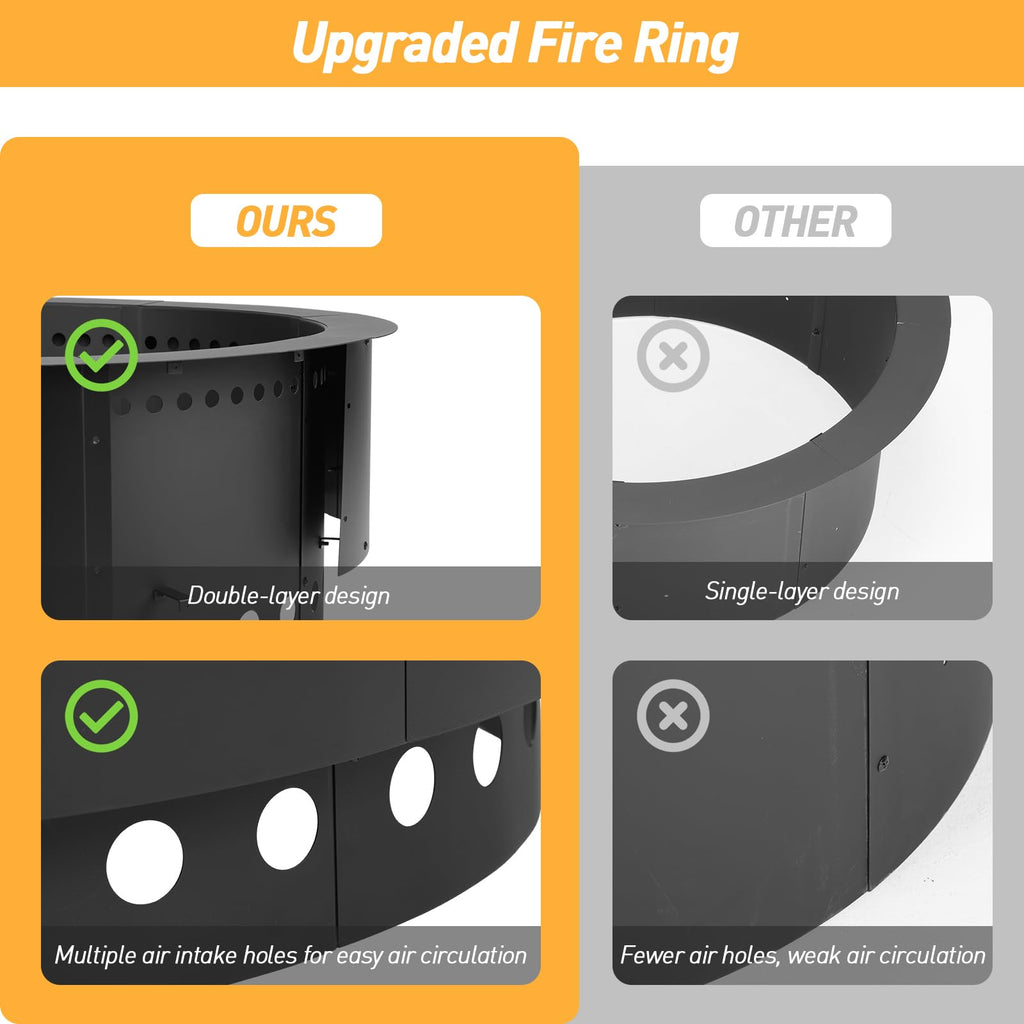 36 Inch Smokeless Fire Pit Ring Insert, 30 Inch Inner, Black