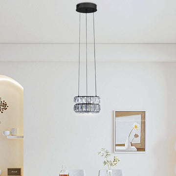 Modern Led Ring Chandelier - Dimmable Crystal Light Fixture for Living Room & Dining Room - Adjustable 7.8inch Black