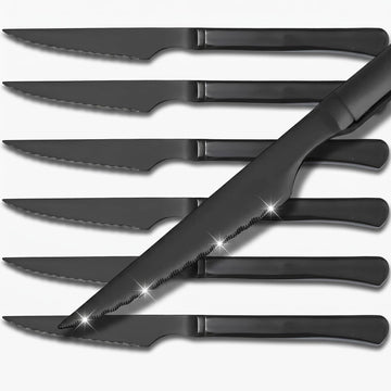 Black steak knives Ultra-Sharp Cutlery Set, Dinner Knives 6-Piece Stainless Steel kitchen Serrated Best chef Knife.