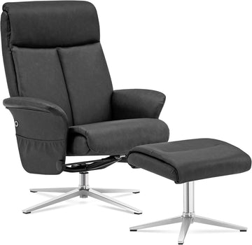 Modern Reclining Swivel Lounge Chair and Ottoman — Grey Faux Leather