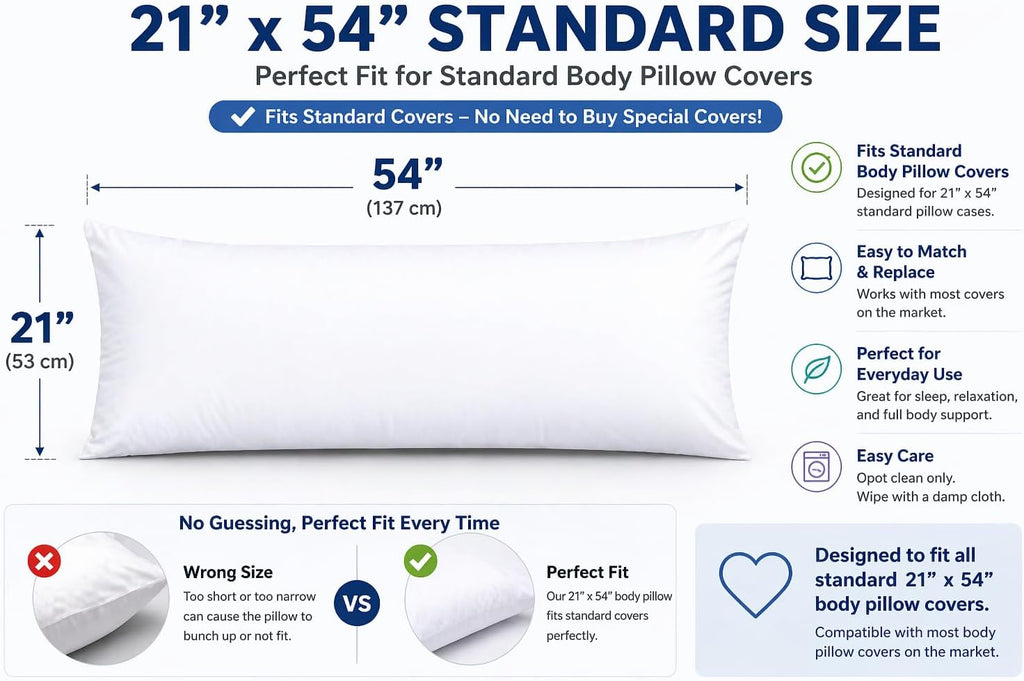 Body Pillow Insert 21"x54", Medium Support, Microfiber Fill | Ultra-soft microfiber fill provides medium support for