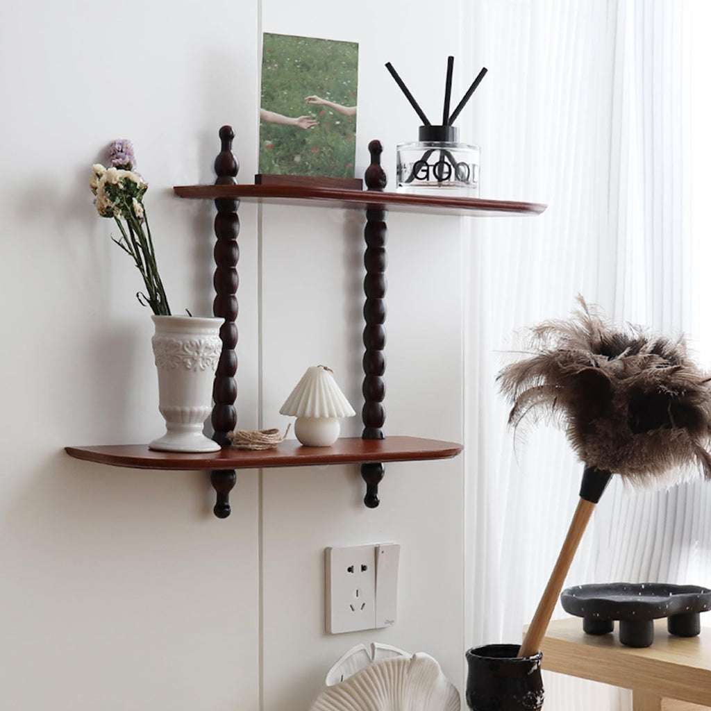 2-Tier Wall Mounted Floating Shelf with Two Roman Columns, Decorative Display Shelf for Entrance, Bathroom, Bedroom