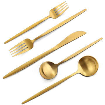 Matte Gold Silverware Set, 20-Piece Stainless Steel Flatware Set, Satin Finish tableware Cutlery Set, Service for 4