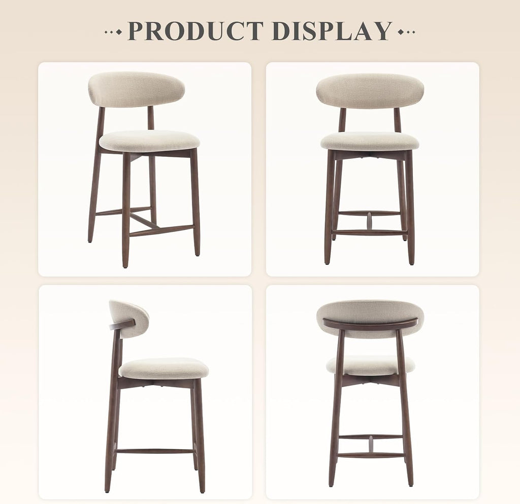 Counter Height Bar Stools Set of 4, Kitchen Bar Stools with Back, Mid Century Modern Upholstered, with Wood Legs