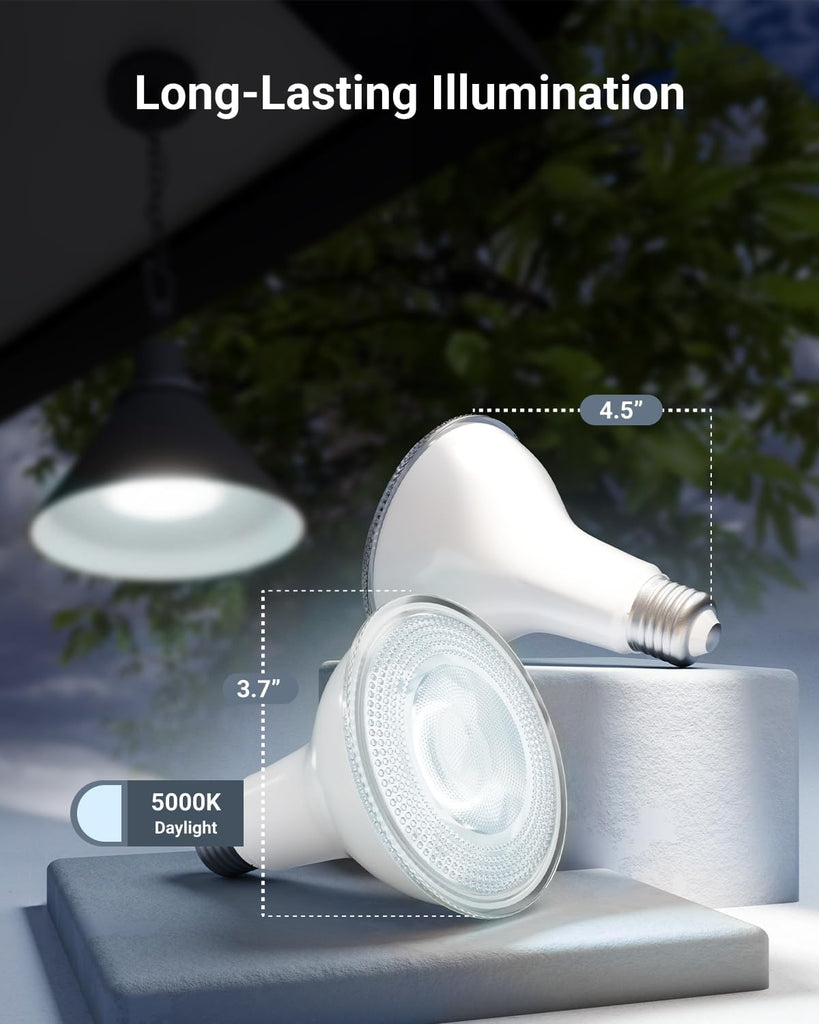4 Pack PAR30 LED Bulbs, Dusk to Dawn Flood Light, 11W, E26 | 850LM, 5000K Daylight, Photocell Sensor, Wet-Rated