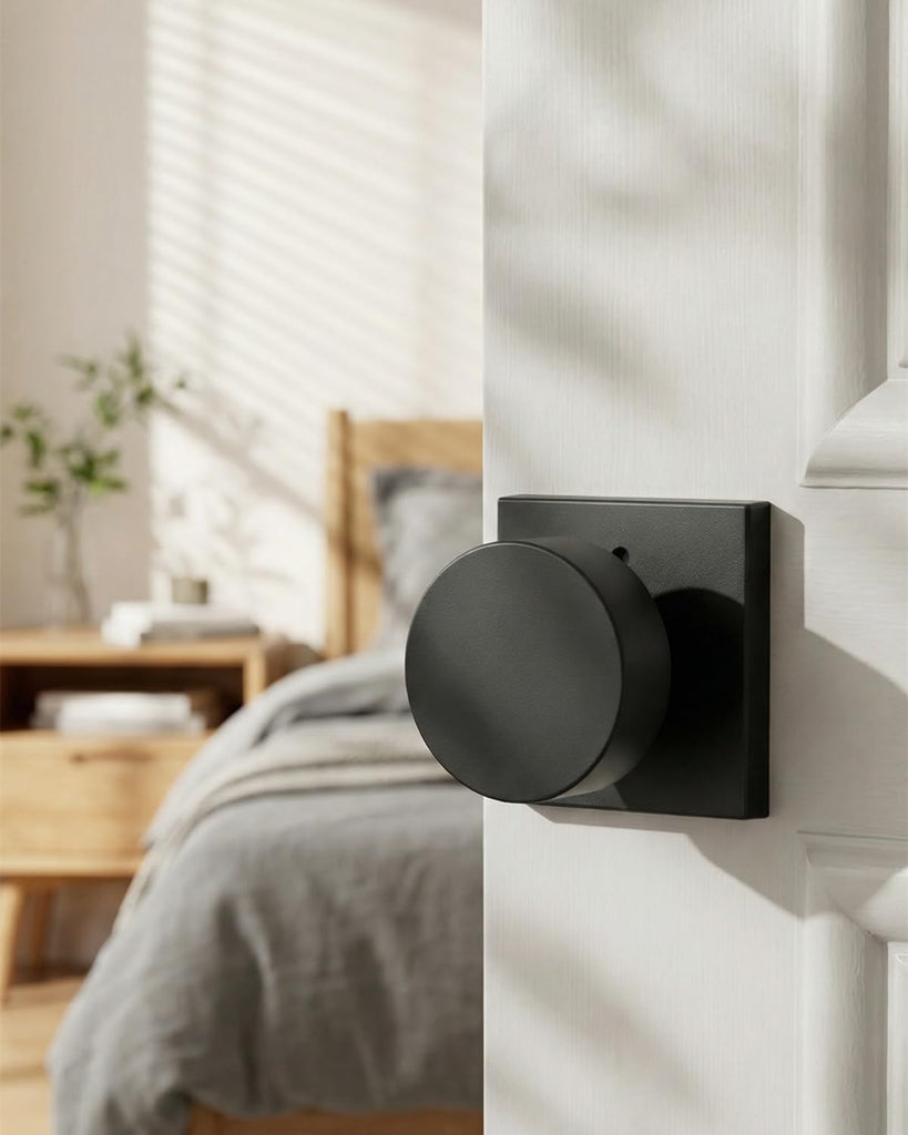 Black Door Knobs Interior, Zinc Alloy Privacy Door Knob , Matte Black Interior Door Knobs with Emergency Release