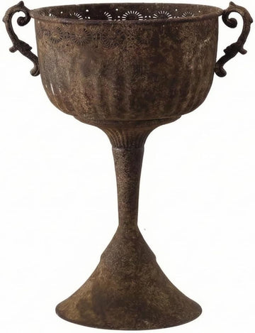 Outdoor Trophy Planter Urn Planter Garden Urn Pedestal Planter Pedestal Vase Iron Vessel With Weathered Brown Texture