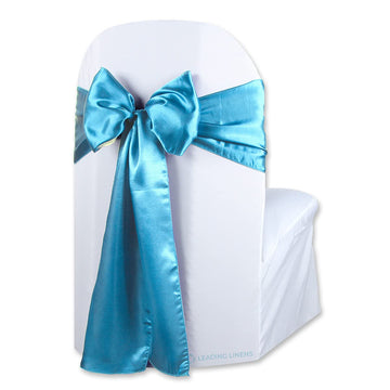 20 pcs Aqua Blue 108"x8" Satin Bow Sash Chair Cover Decoration