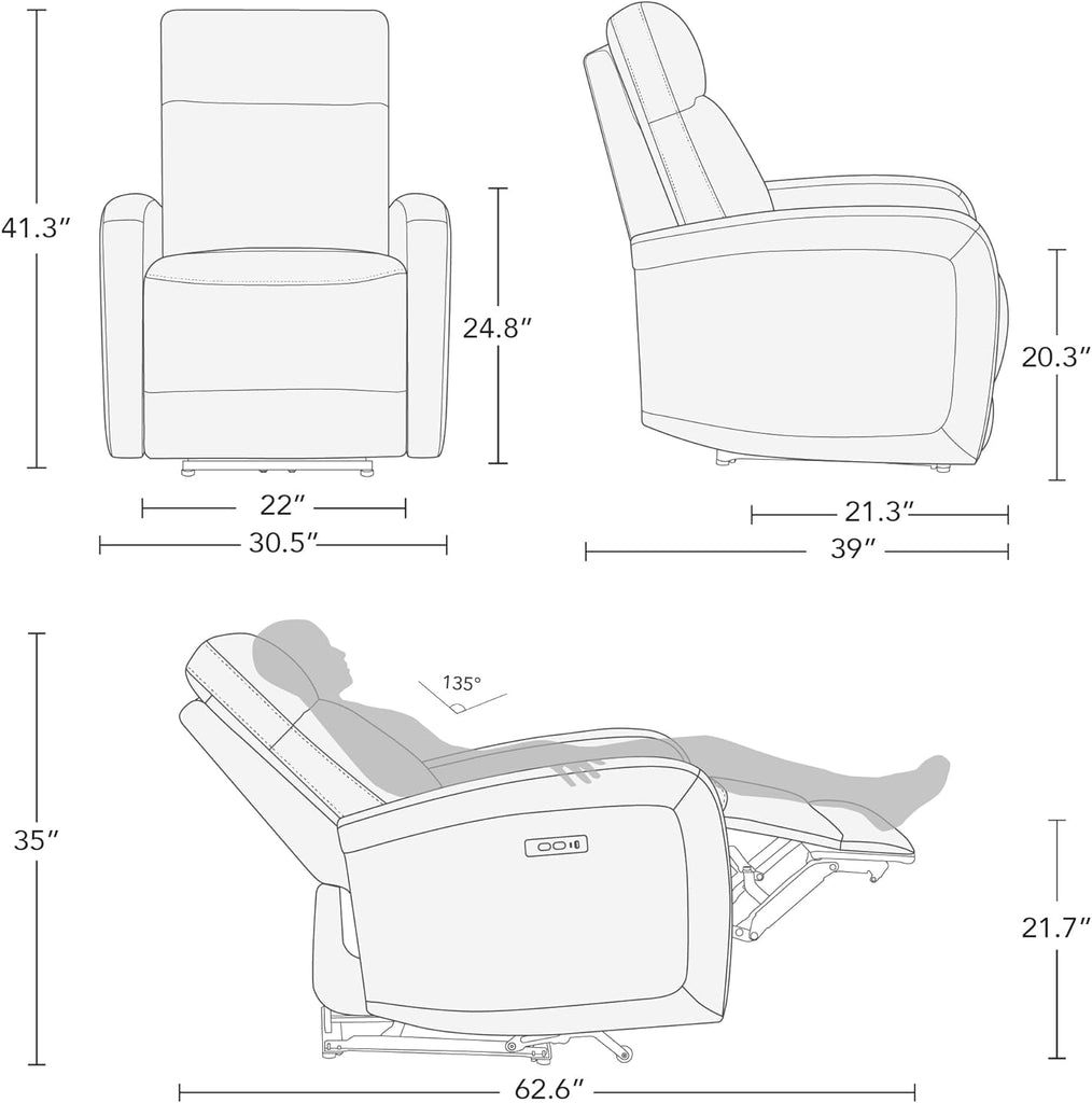 Zero Wall Recliners W Power Headrest, Power Recliner Chairs for Adults, Small Home Theater Seating Type-C Charger &