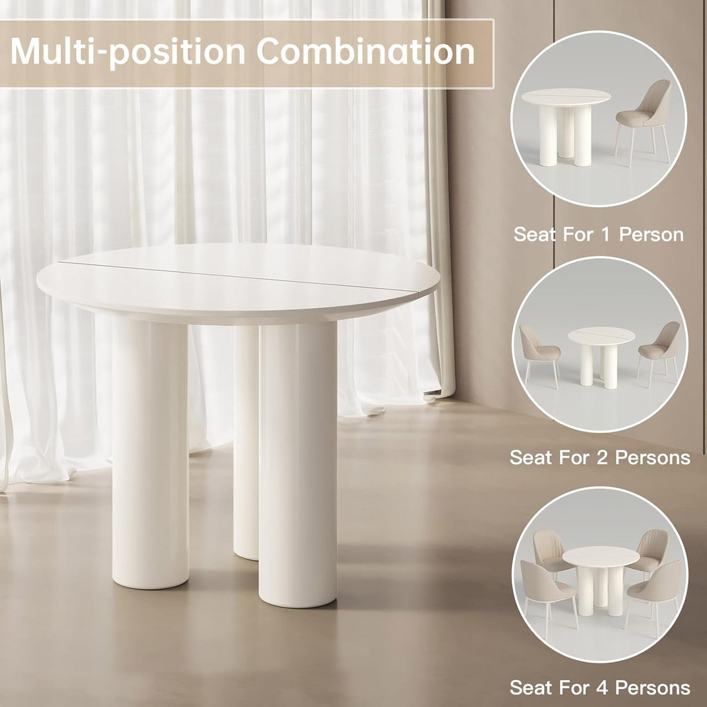 39" Round Dining Table for 4 Cream White Kichen Table with 3 Legs Modern Round Table 4 Seats Dining Room Table for Dining Room Restaurant Breakfast Nook Studio