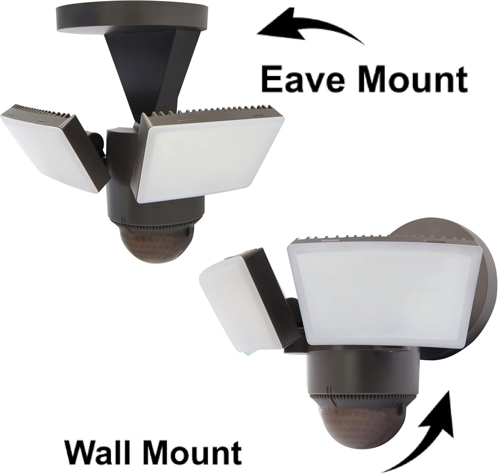 LED Outdoor Motion Sensor Security Floodlight - 1100 Lumens, 180° Detection, Weatherproof Design, Versatile Eave or