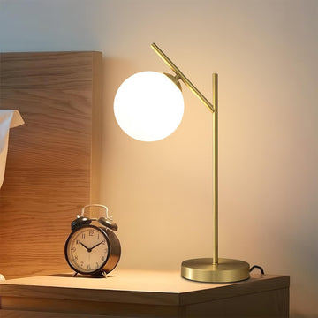 Mid Century Modern Table Lamp, 1 Light Brass Glass Globe Bedside Lamp