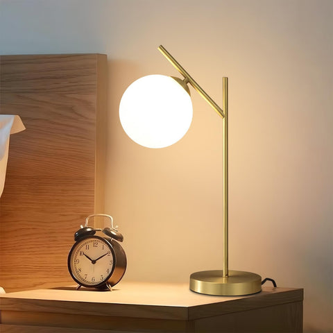 Mid Century Modern Table Lamp, 1 Light Brass Glass Globe Bedside Lamp