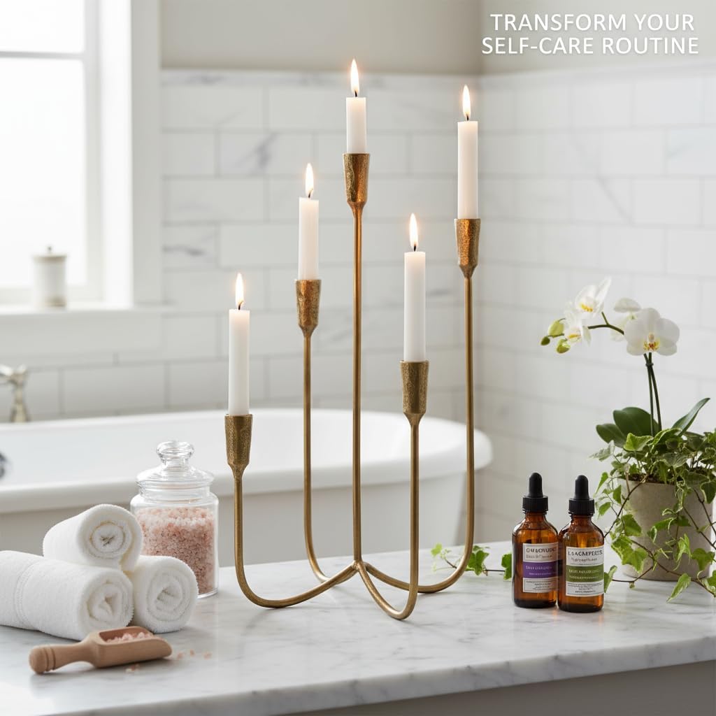 Candelabra for 5 Taper Candles – Hand-Forged Candle Holder with Elegant Vintage Finish – Decorative Centerpiece for