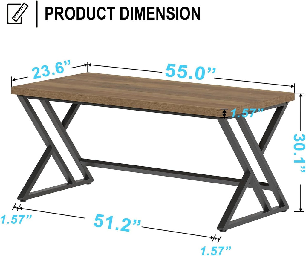 Wood Computer Desk, Rustic Home Office Executive Desk, Industrial Wooden Computer Writing Study Work Gaming Table