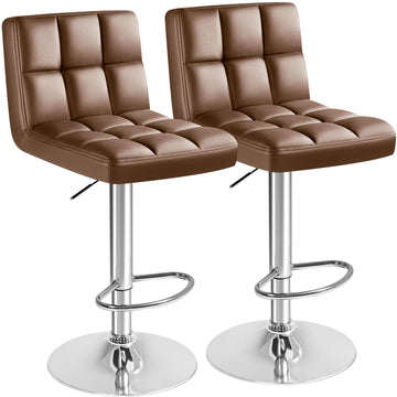 Bar Stools Modern Pu Leather Swivel Adjustable Hydraulic Bar Stool Square Counter Height Stool Set of 2 (Brown)