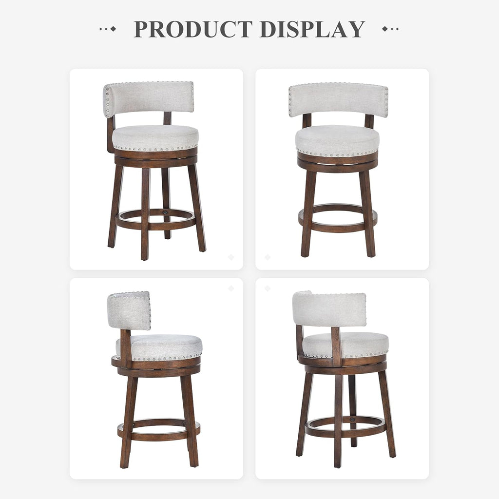 Swivel Bar Stool Set of 2, Modern Swivel Barstool with Back, Counter Height Bar Stools, 25 Inch Upholstered Wood