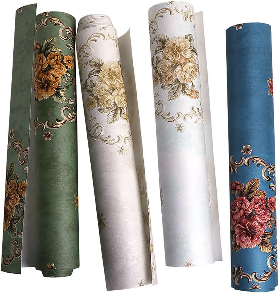 Textured Vintage Damasks Floral Pattern Wallpaper Wallcoverings for Walls, 57 Square ft/Roll (Green(Flower))