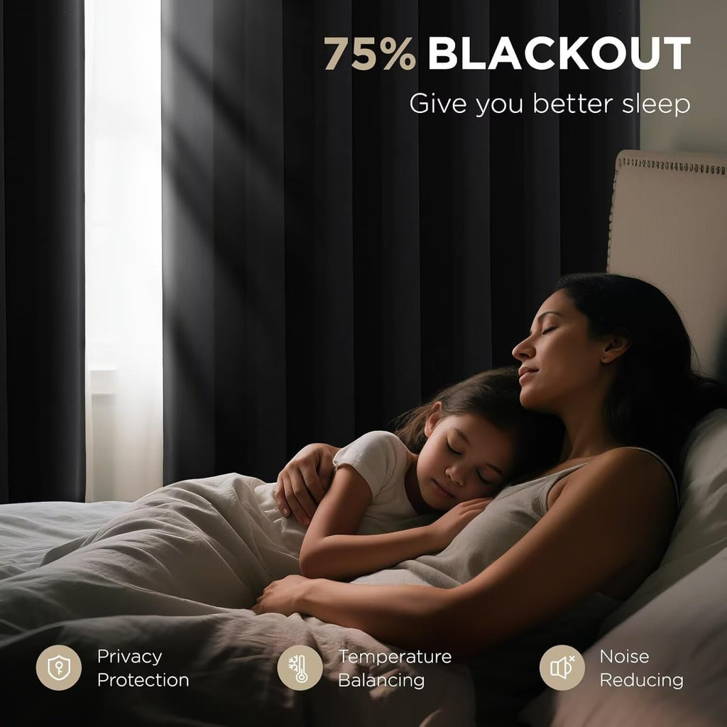 Blackout Curtains, Black out curtains 96 inch long 2 Panels, Long Black Drapes with Rod Pocket Back Tab, Room