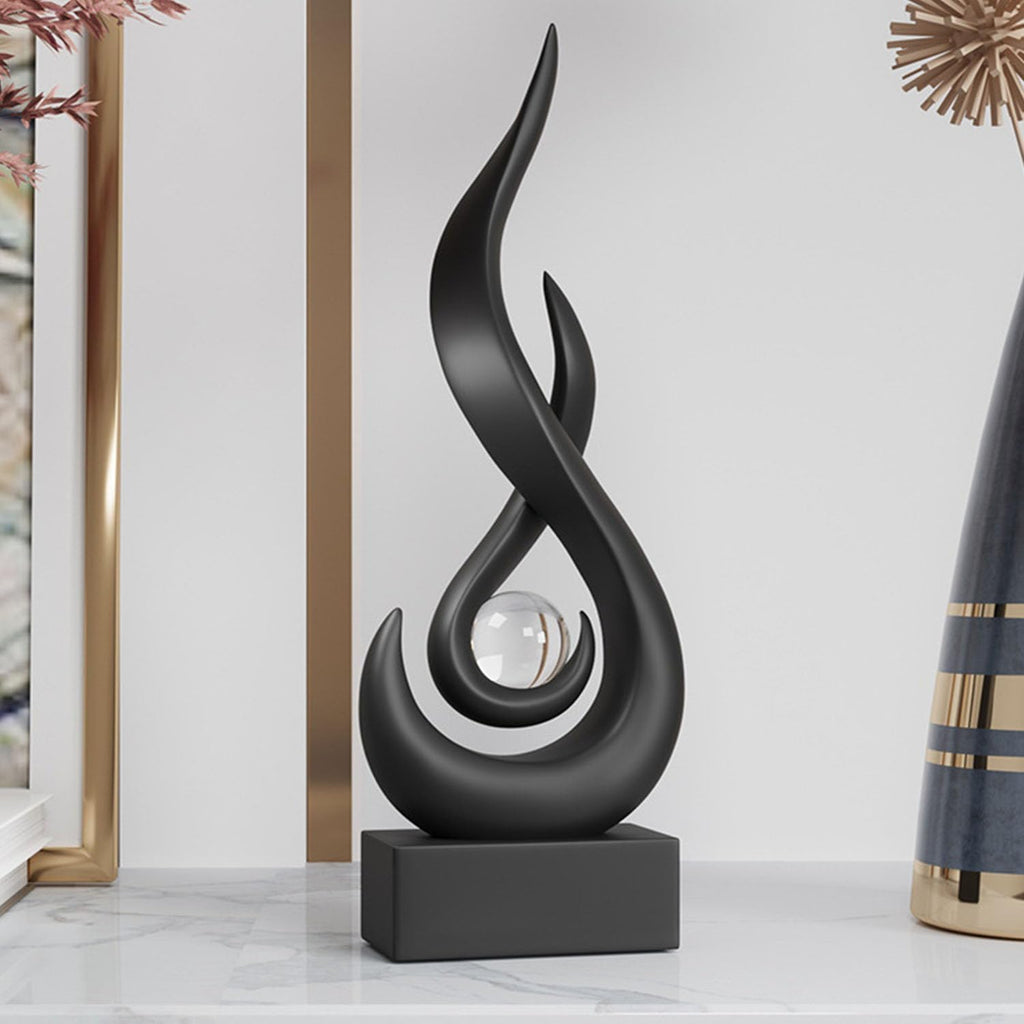 Flame Sculpture Decor Flame Statue with Glass Ball Resin Abstract Art Figurines Centerpiece Sculpture Decor Living