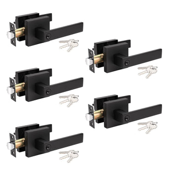 5 Pack Matte Black Entry Door Handles with Lock and Key Exterior Door Lockset 2.13 lb Contemporary Door Lever(Not