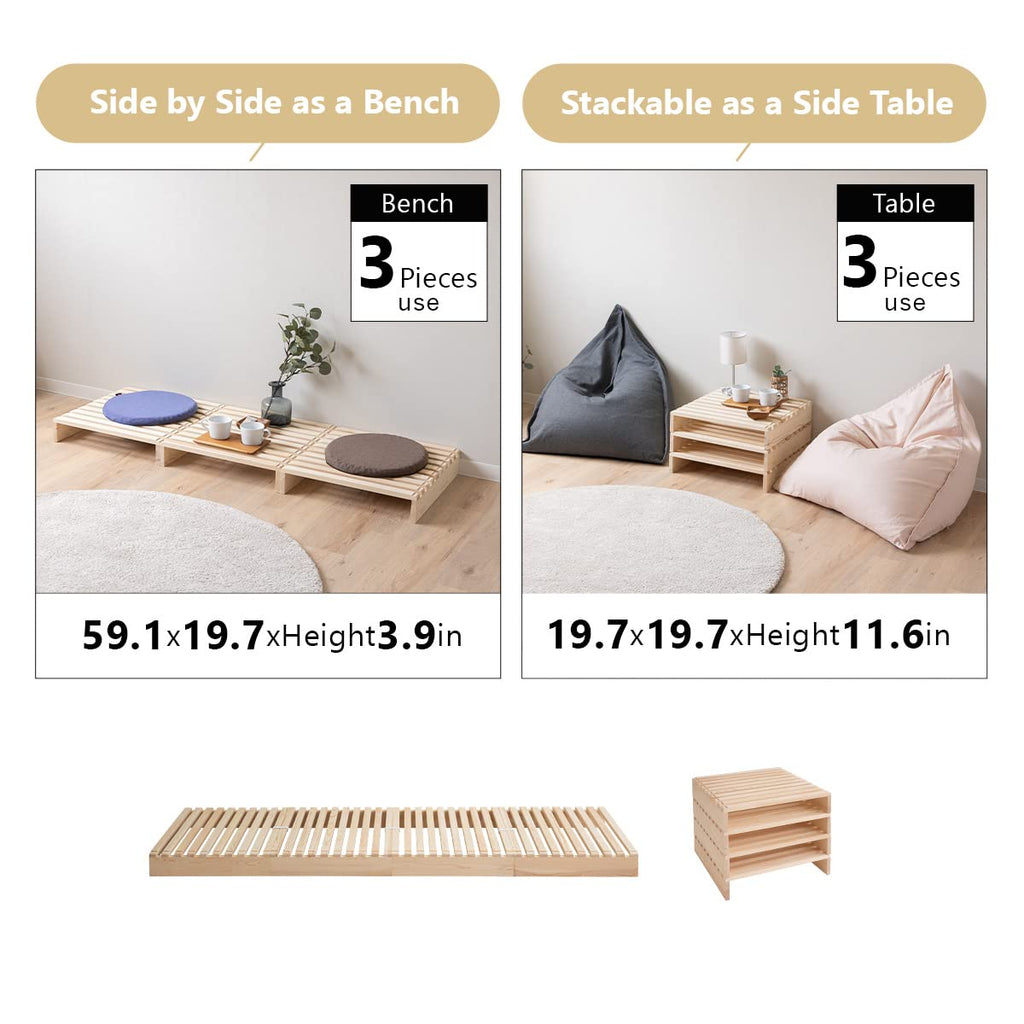Pallet Bed Slats 4 Pieces (for Additional Purchase) Pine Wood Natural, Japanese Futon Mattress Floor Sleeping Tatami