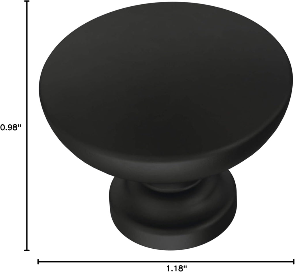 Fulton Matte Black Round Cabinet Knobs 1-3/16" Easy Install, Durable Hardware for Drawers, Dresser, Kitchen Cabinet