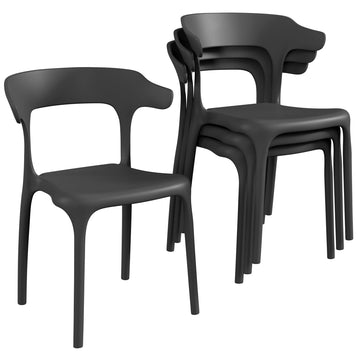 4 Pack Plastic Stacking Chairs, Stackable Dining Chairs Patio, Portable Indoor Outdoor Use, No Assembly Required