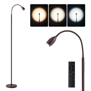 72" Reading Floor Lamp, Gooseneck LED Lamp with Zoomable Spotlight, Brown